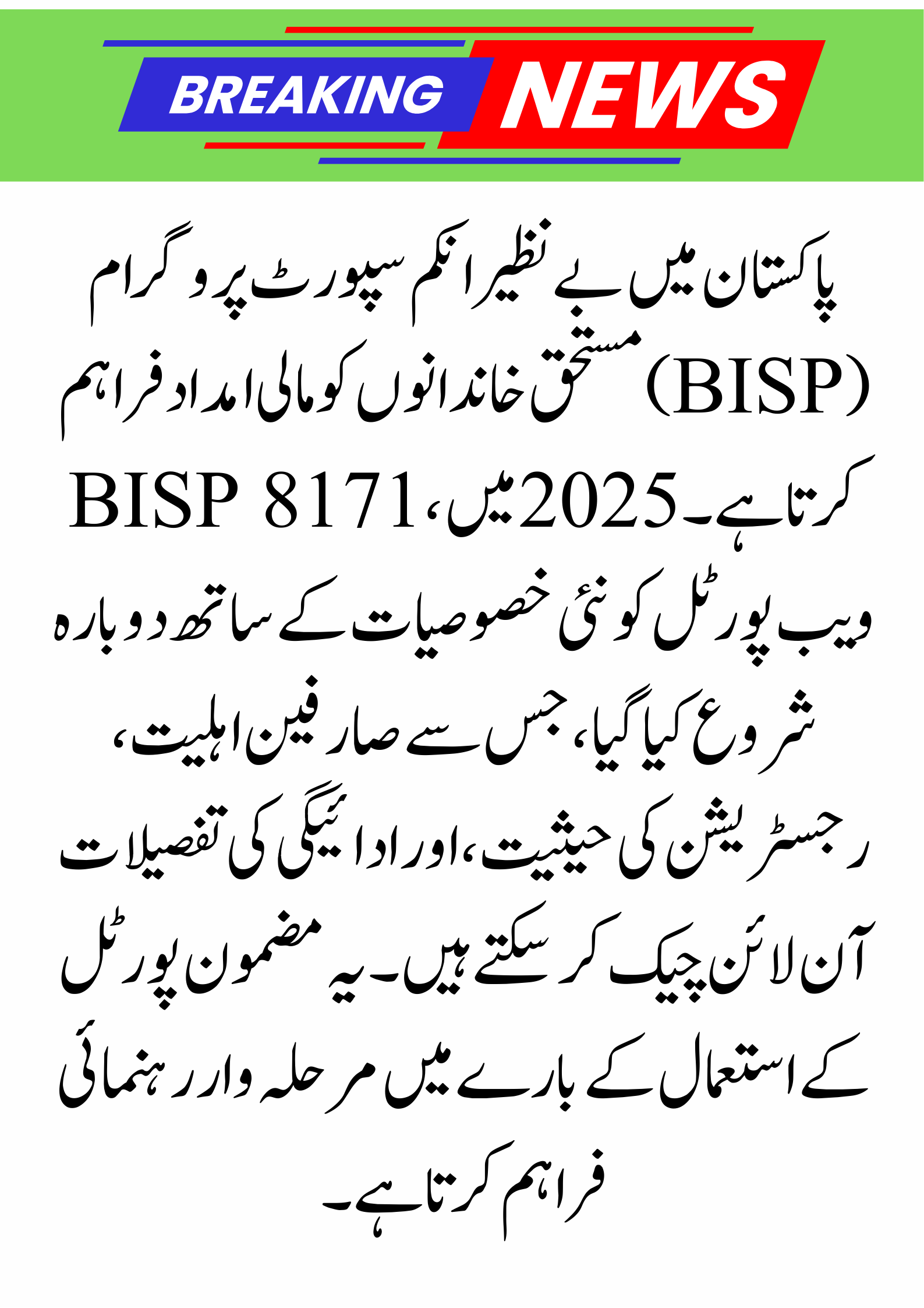 BISP 8171 Web Portal Re-Launch: Check Online CNIC, Registration & Payment Status 2025