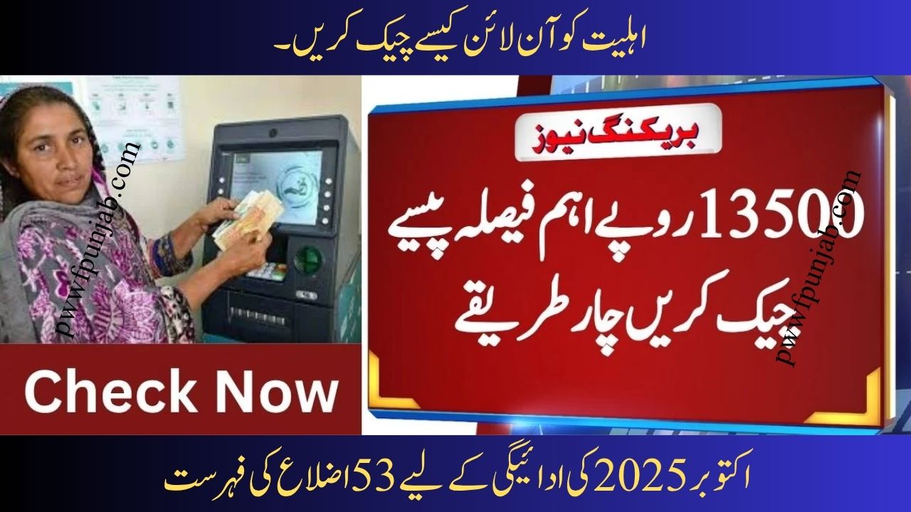 BISP 13,500 October 2025 Payment: Check 53 Districts List, Digital Account & Online Eligibility